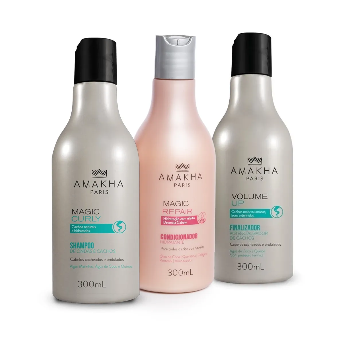 Kit Shampoo Magic Curly + Condicionador Magic Repair + Finalizador Volume Up
